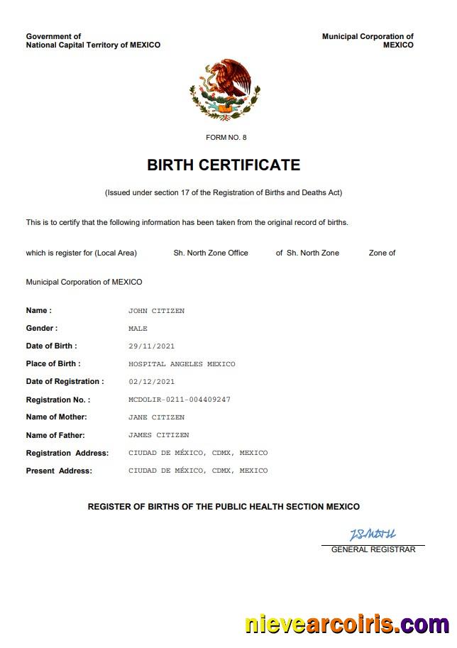 Mexico birth certificate